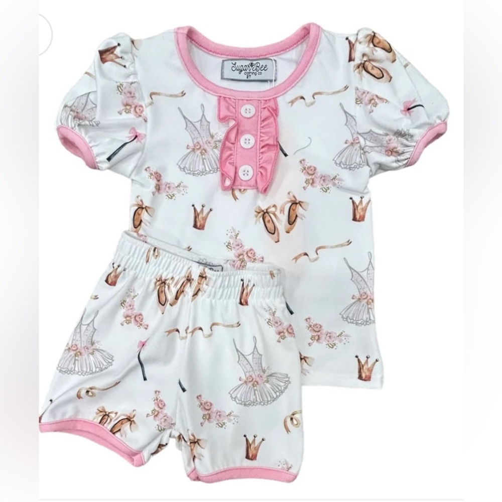 Sugar Bee Clothing - Ruffle short sleeve lounge - Dance - ballet Runs Small